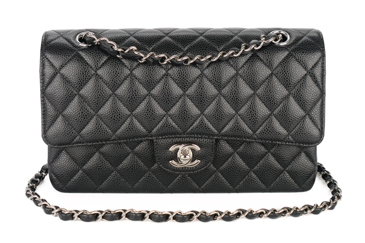 Chanel Medium Double Classic Flap Black Caviar Silver Hardware - view 8