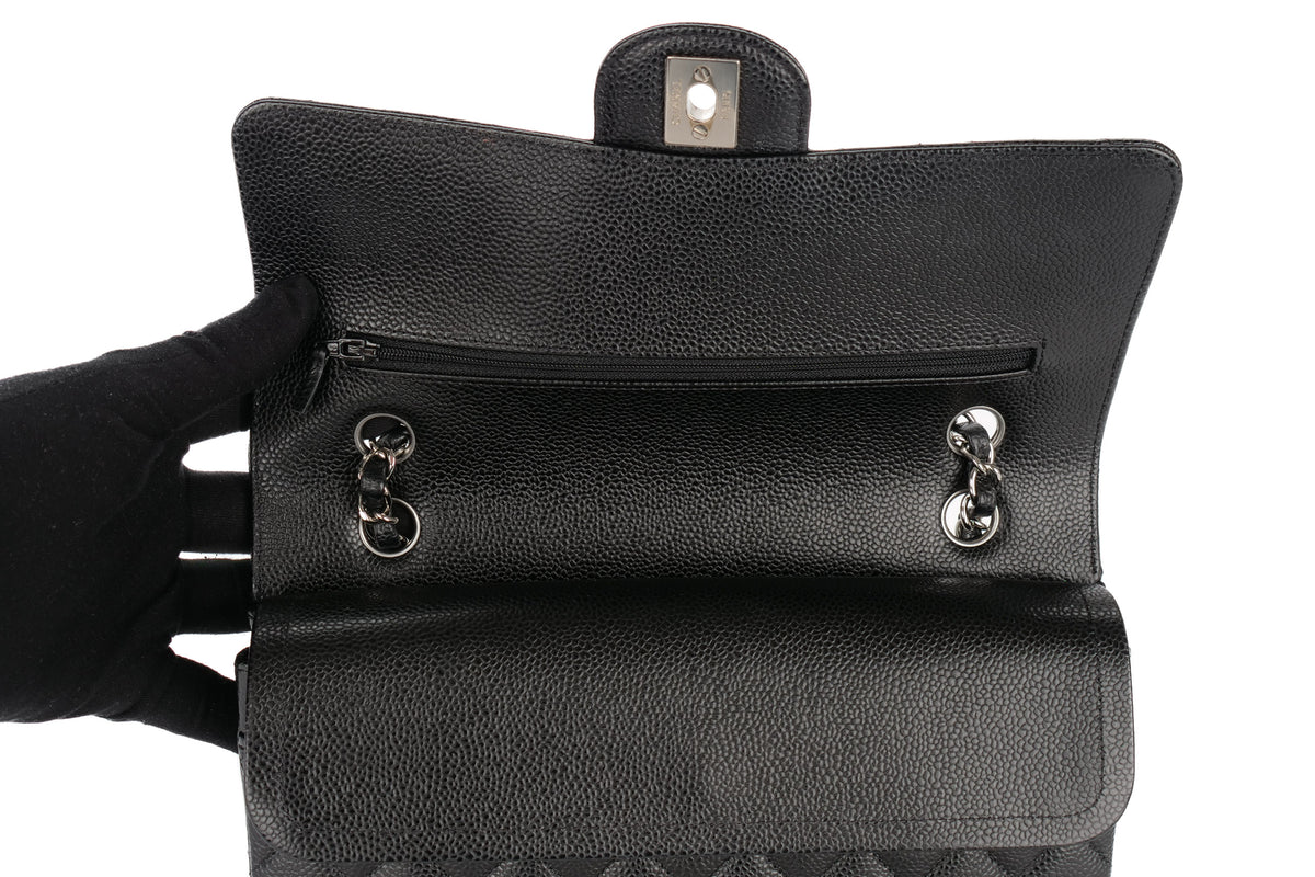 Chanel Medium Double Classic Flap Black Caviar Silver Hardware - view 9