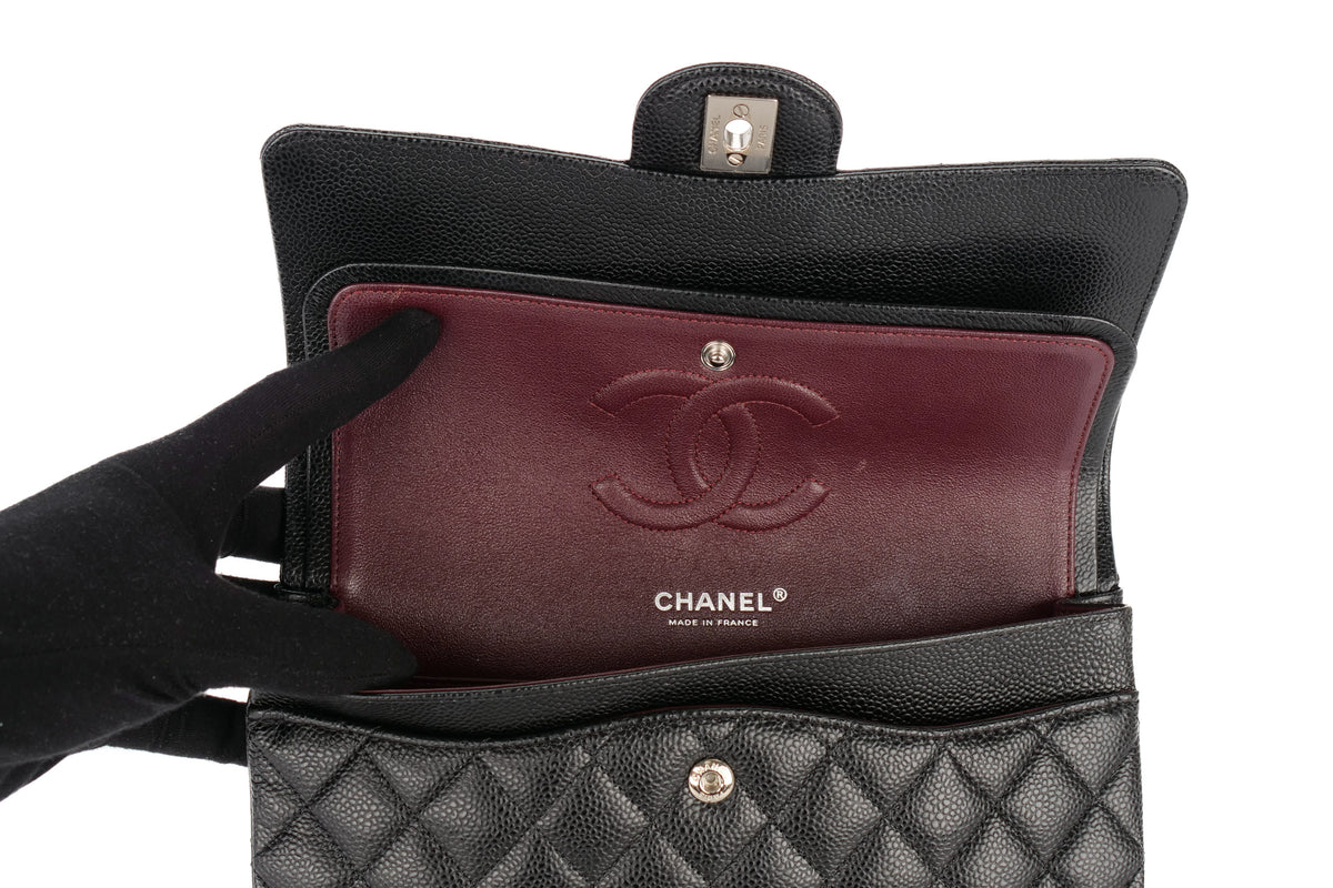 Chanel Medium Double Classic Flap Black Caviar Silver Hardware - view 10