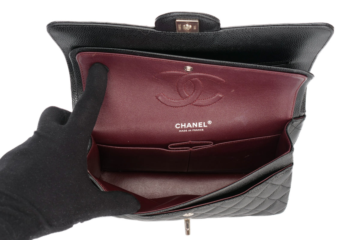 Chanel Medium Double Classic Flap Black Caviar Silver Hardware - view 11