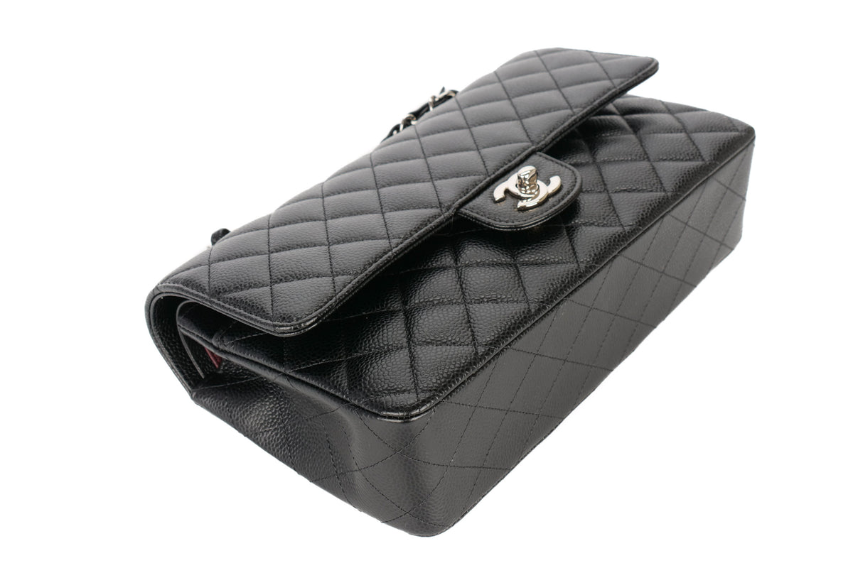 Chanel Medium Double Classic Flap Black Caviar Silver Hardware - view 12