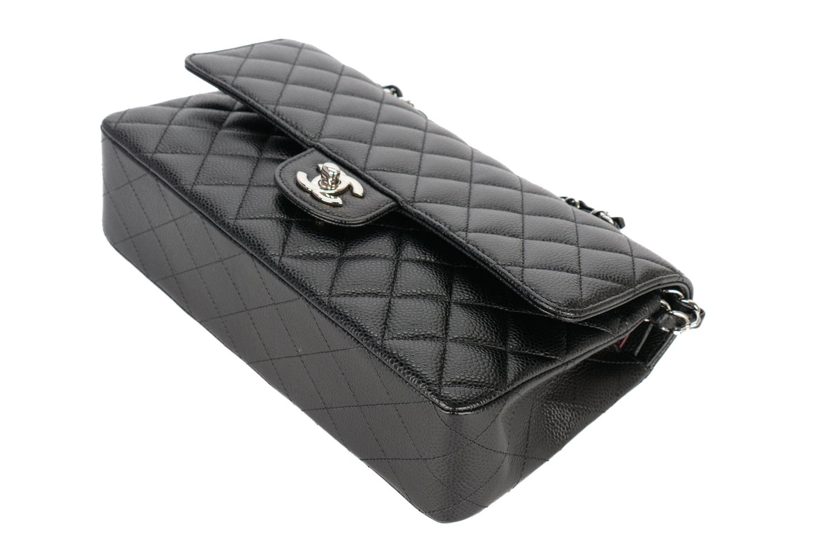 Chanel Medium Double Classic Flap Black Caviar Silver Hardware - view 13