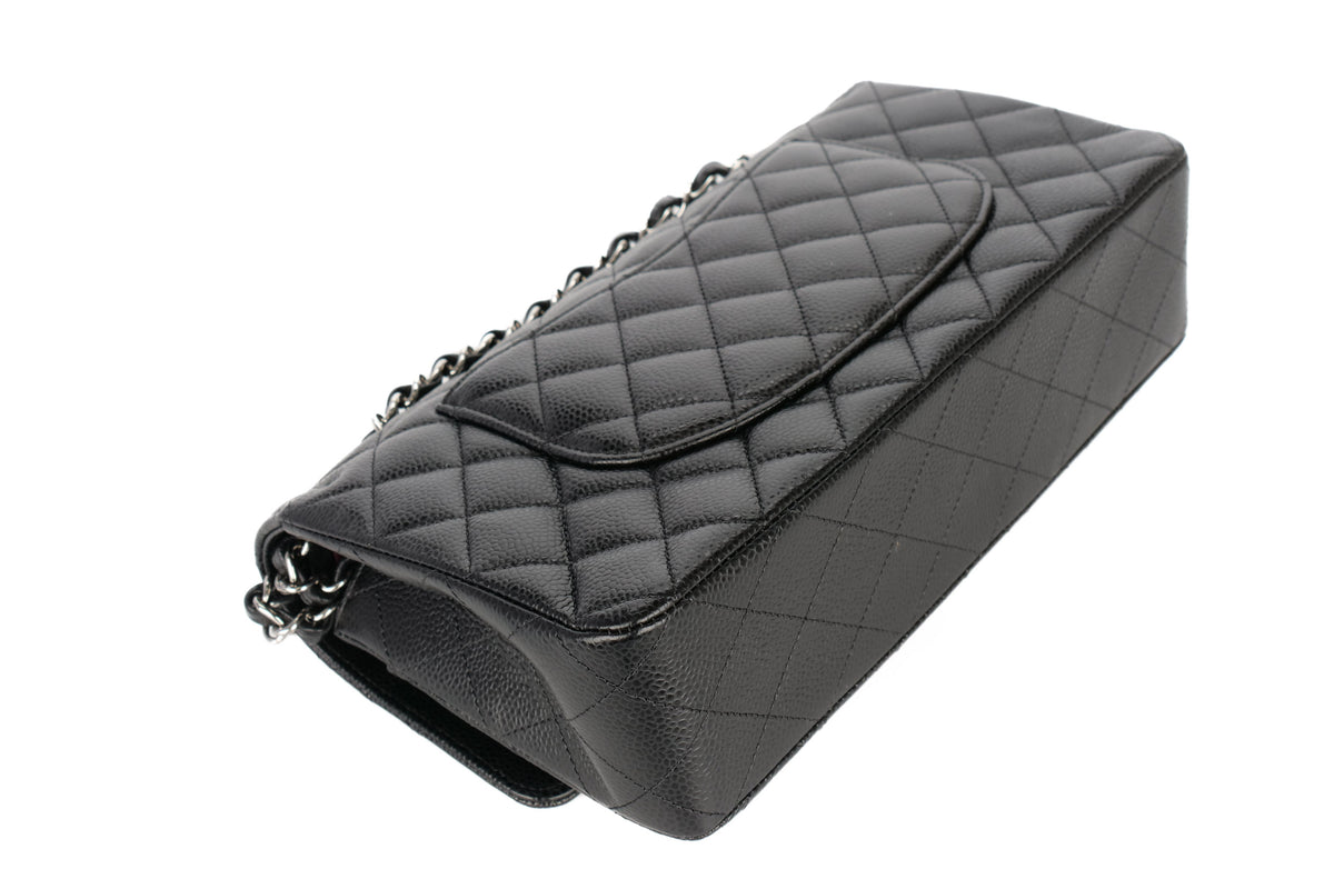 Chanel Medium Double Classic Flap Black Caviar Silver Hardware - view 14