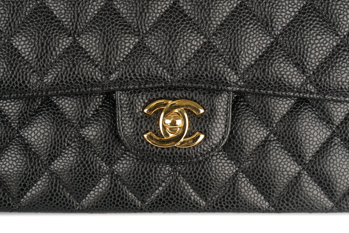 Chanel Medium Double Classic Flap Black Caviar Gold Hardware - view 7