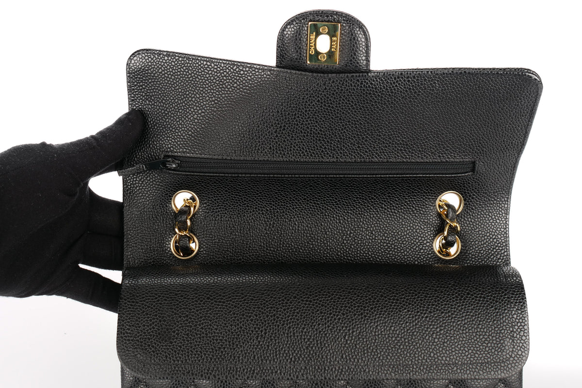 Chanel Medium Double Classic Flap Black Caviar Gold Hardware - view 9