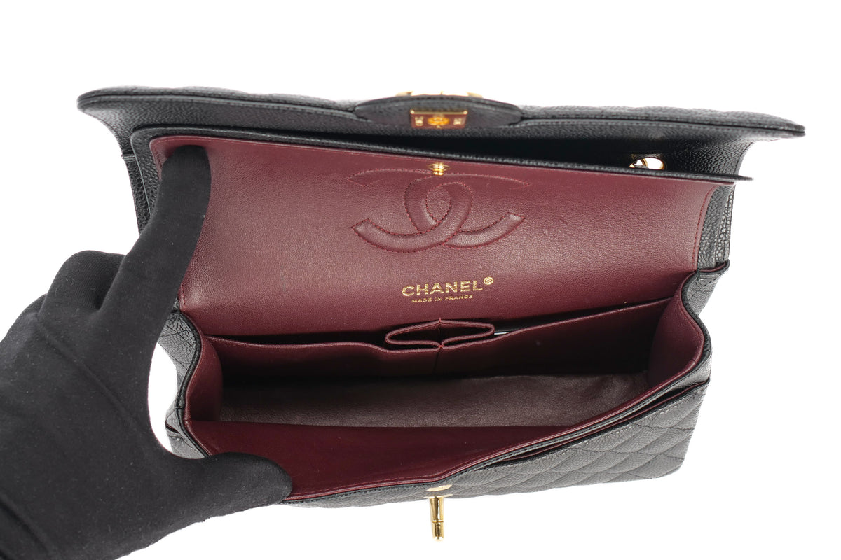 Chanel Medium Double Classic Flap Black Caviar Gold Hardware - view 11