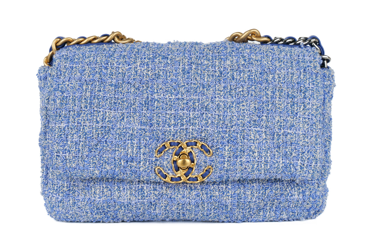 Chanel Medium 19 Blue Tweed Mixed Hardware - view 1