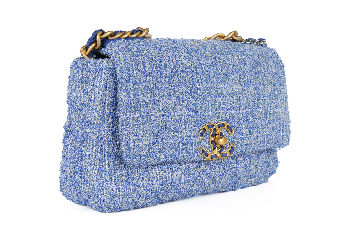Chanel Medium 19 Blue Tweed Mixed Hardware - view 2