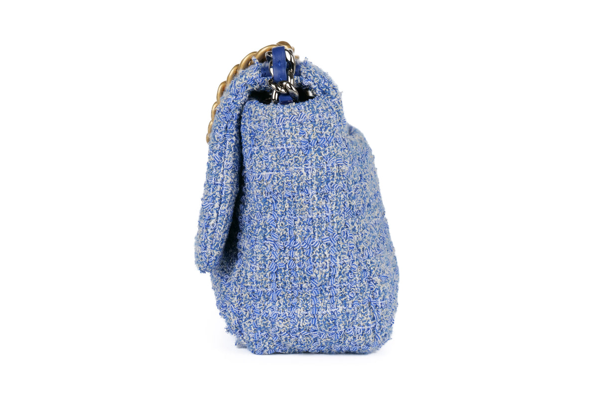 Chanel Medium 19 Blue Tweed Mixed Hardware - view 4