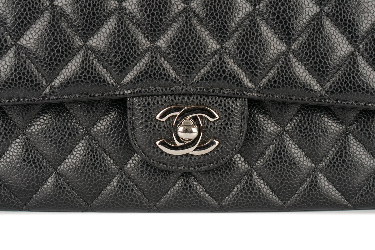Chanel Medium Double Classic Flap Black Caviar Silver Hardware - view 7