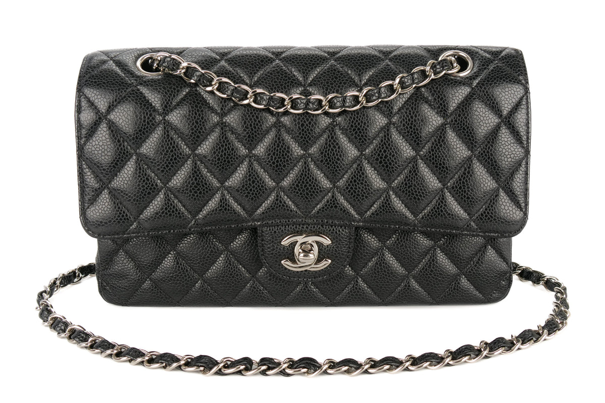 Chanel Medium Double Classic Flap Black Caviar Silver Hardware - view 8