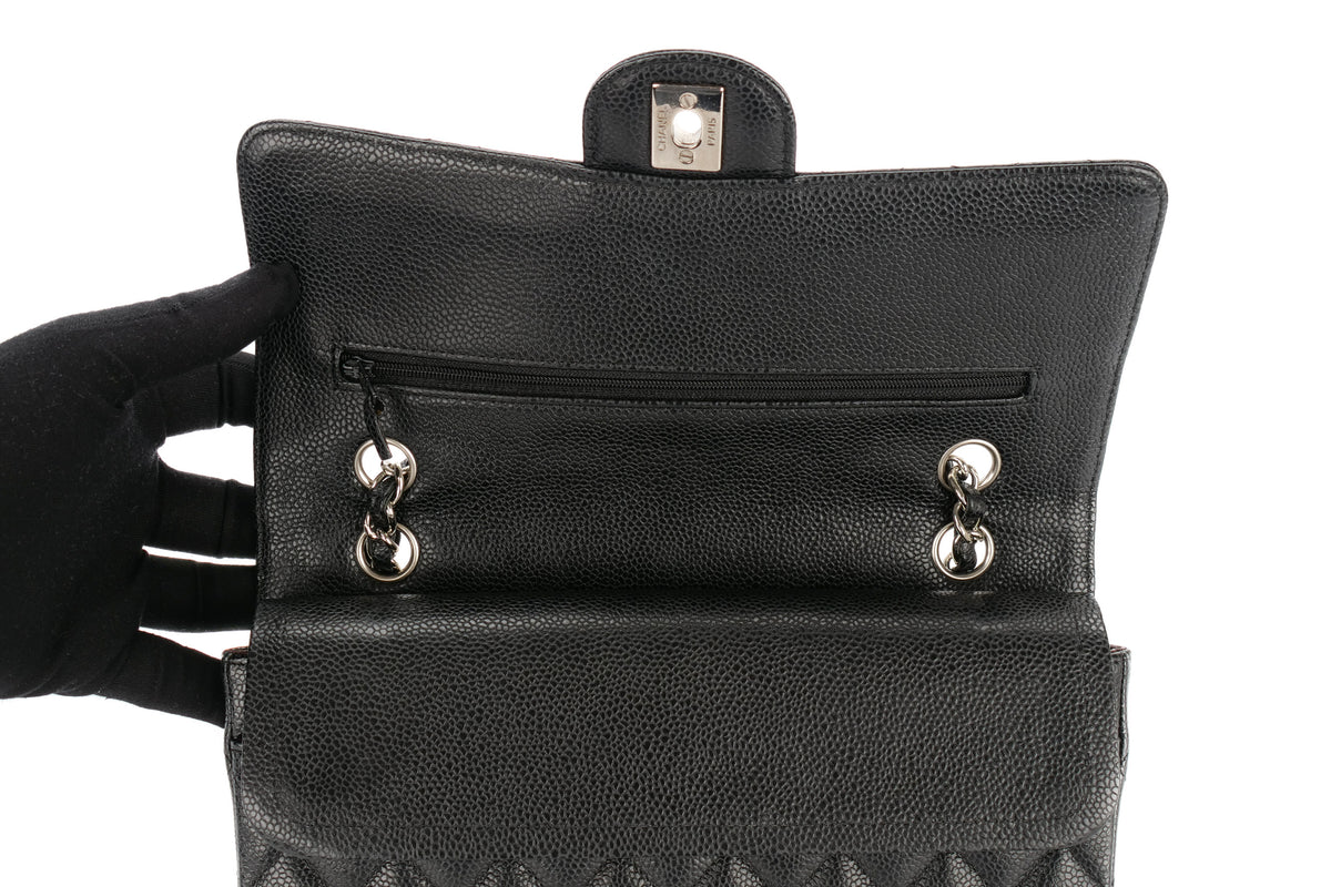 Chanel Medium Double Classic Flap Black Caviar Silver Hardware - view 9