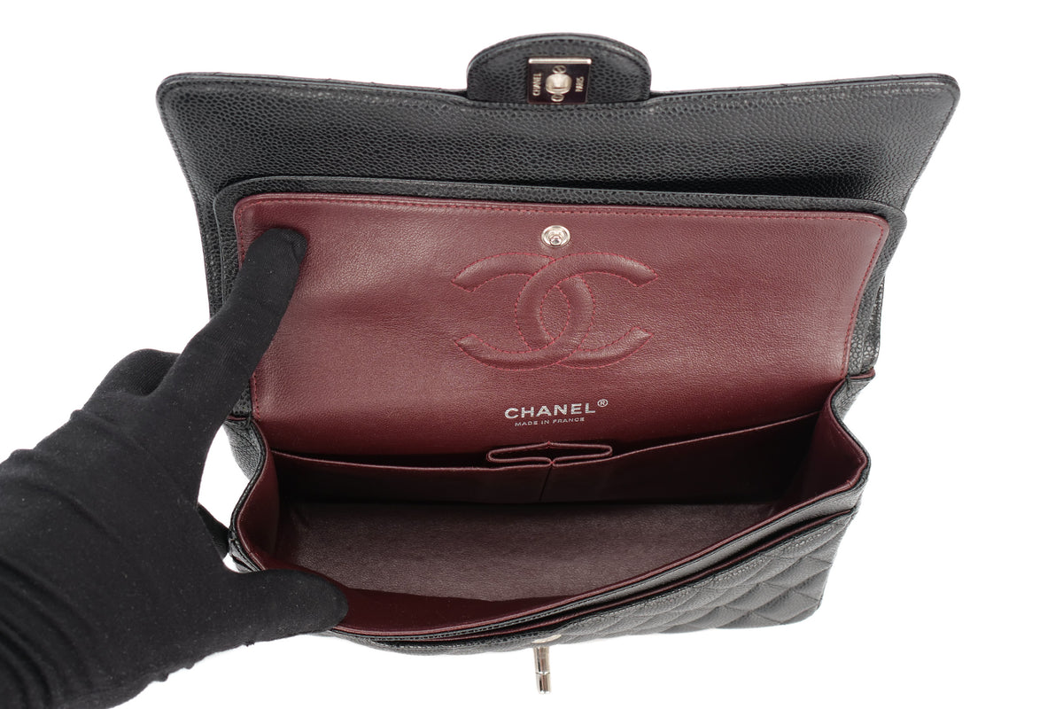 Chanel Medium Double Classic Flap Black Caviar Silver Hardware - view 11