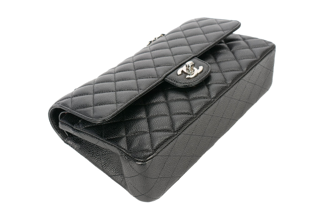 Chanel Medium Double Classic Flap Black Caviar Silver Hardware - view 12