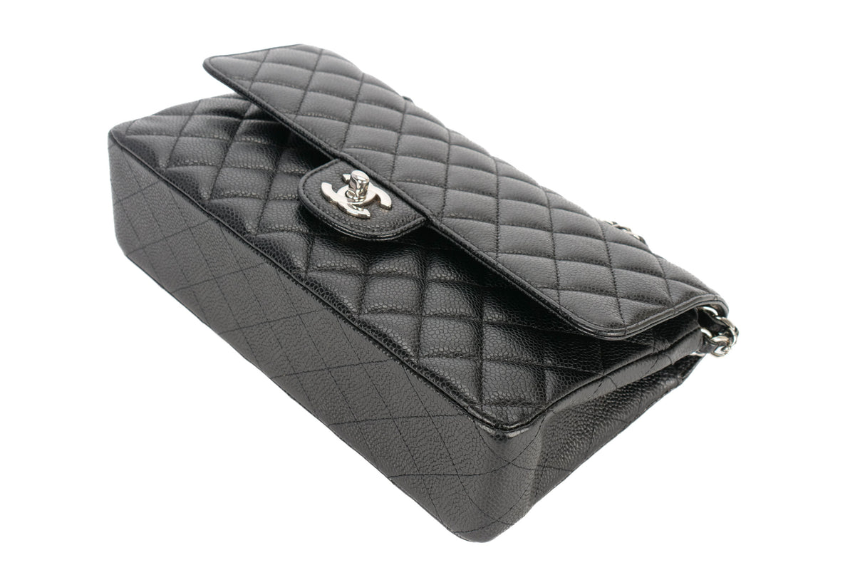 Chanel Medium Double Classic Flap Black Caviar Silver Hardware - view 13