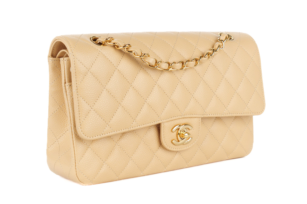 Chanel Medium Double Classic Flap Beige Caviar Gold Hardware - view 2