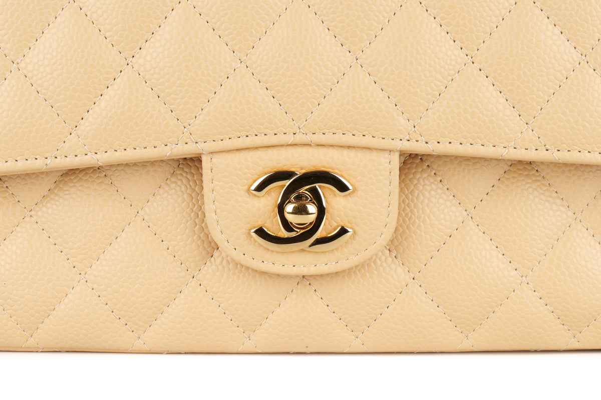 Chanel Medium Double Classic Flap Beige Caviar Gold Hardware - view 7