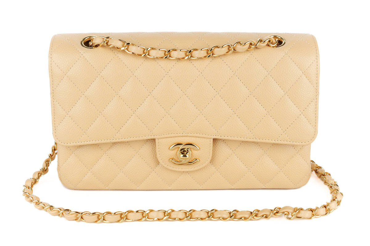 Chanel Medium Double Classic Flap Beige Caviar Gold Hardware - view 8