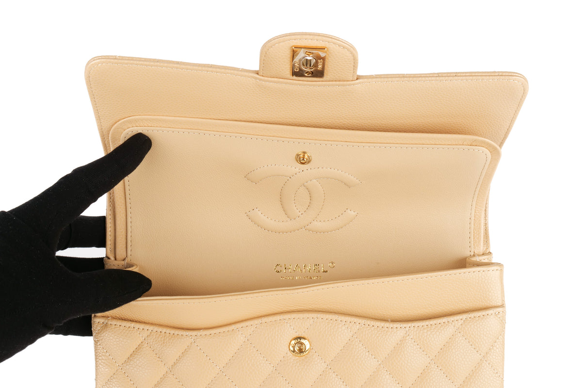 Chanel Medium Double Classic Flap Beige Caviar Gold Hardware - view 9