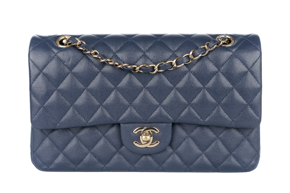 Chanel Medium Double Classic Flap Blue Navy Caviar Champagne Hardware - view 1