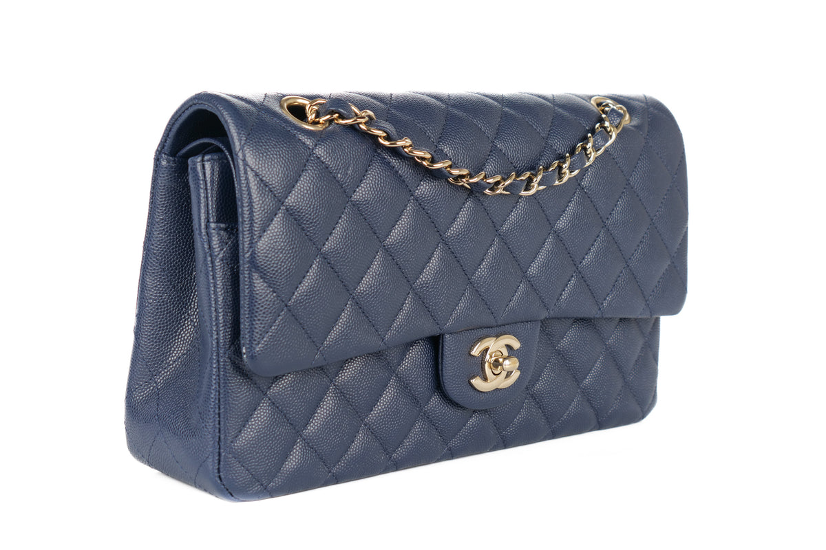 Chanel Medium Double Classic Flap Blue Navy Caviar Champagne Hardware - view 2