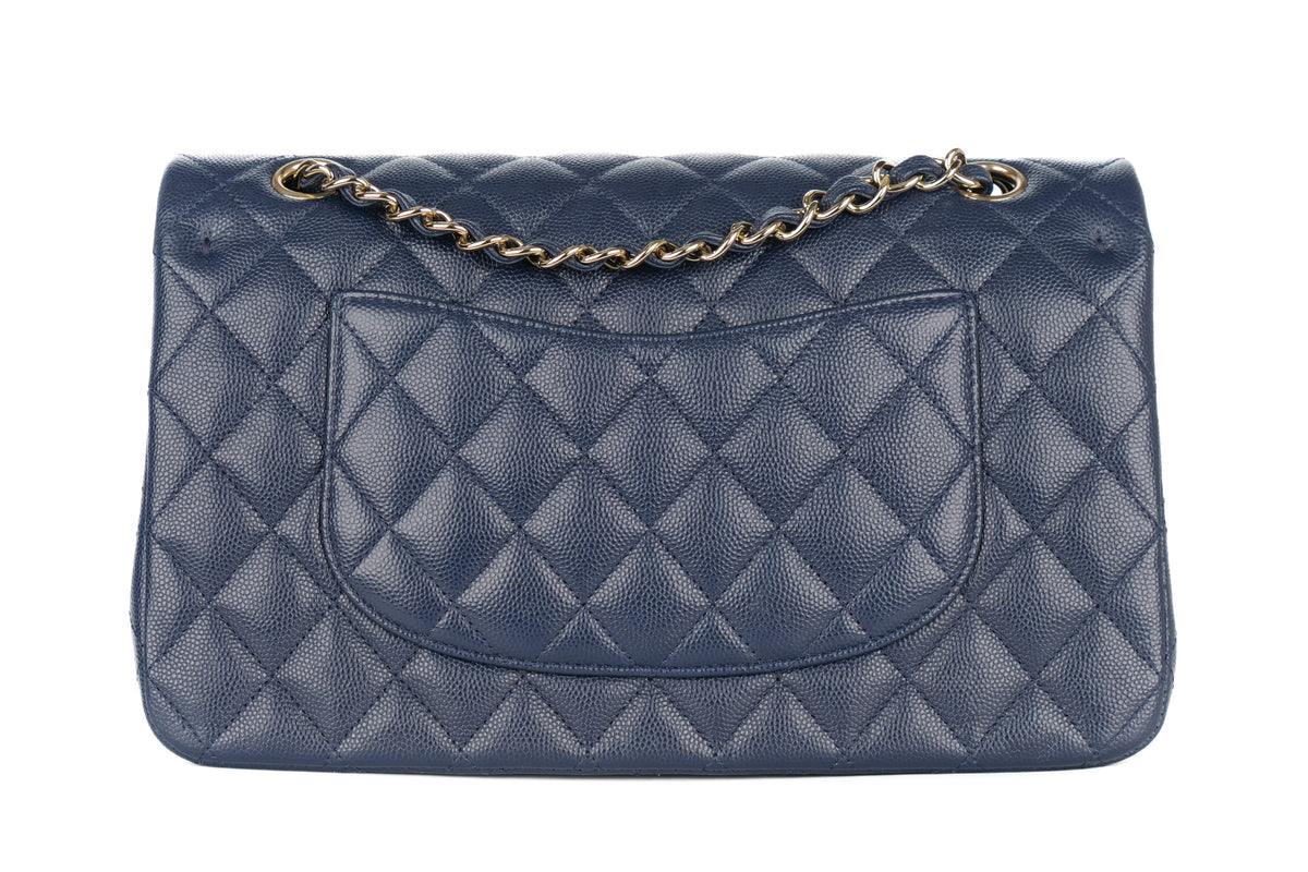Chanel Medium Double Classic Flap Blue Navy Caviar Champagne Hardware - view 3