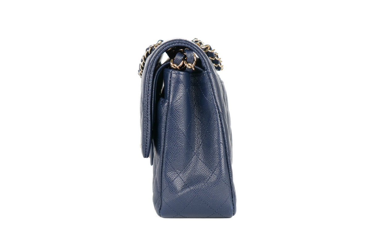 Chanel Medium Double Classic Flap Blue Navy Caviar Champagne Hardware - view 4