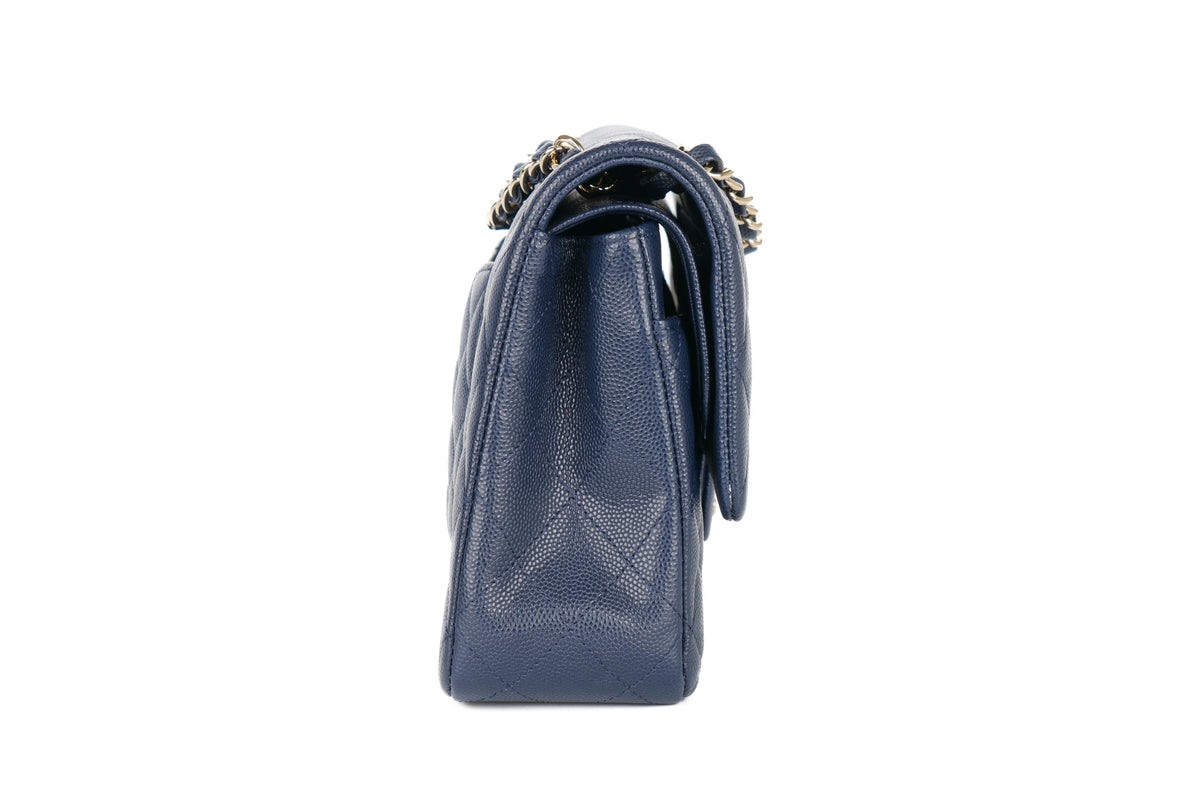 Chanel Medium Double Classic Flap Blue Navy Caviar Champagne Hardware - view 5