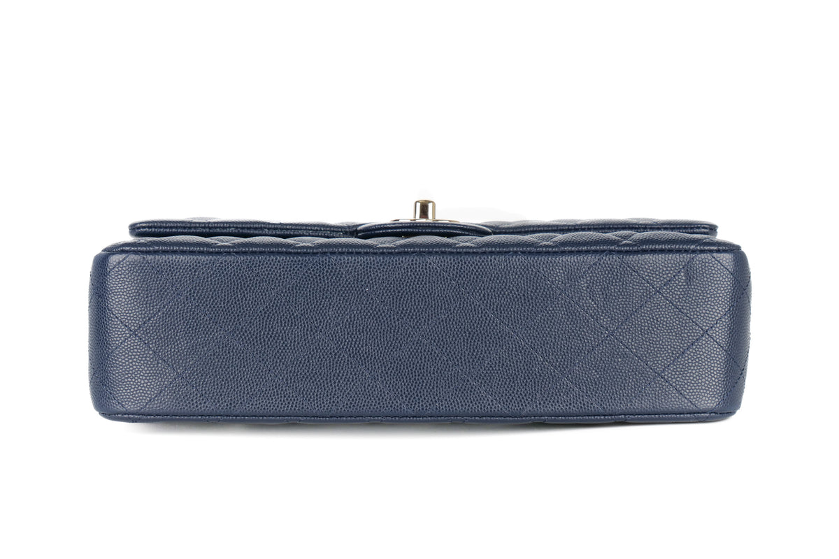 Chanel Medium Double Classic Flap Blue Navy Caviar Champagne Hardware - view 6