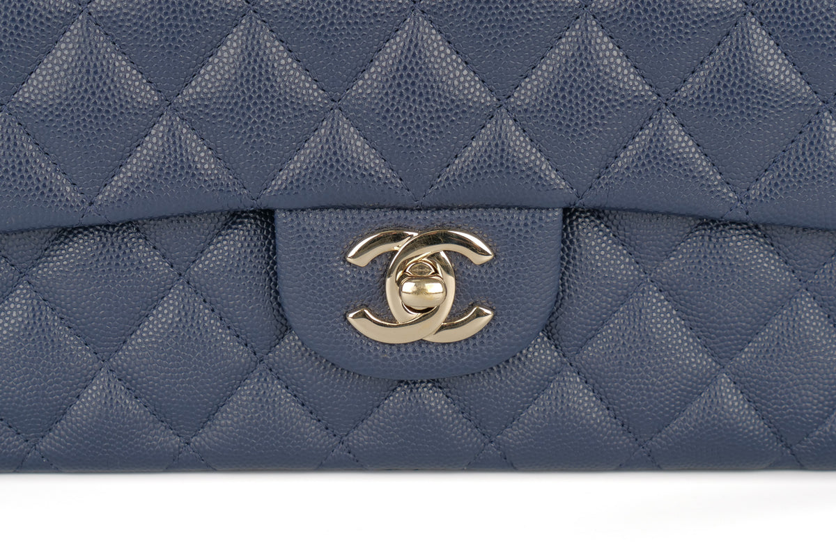 Chanel Medium Double Classic Flap Blue Navy Caviar Champagne Hardware - view 7