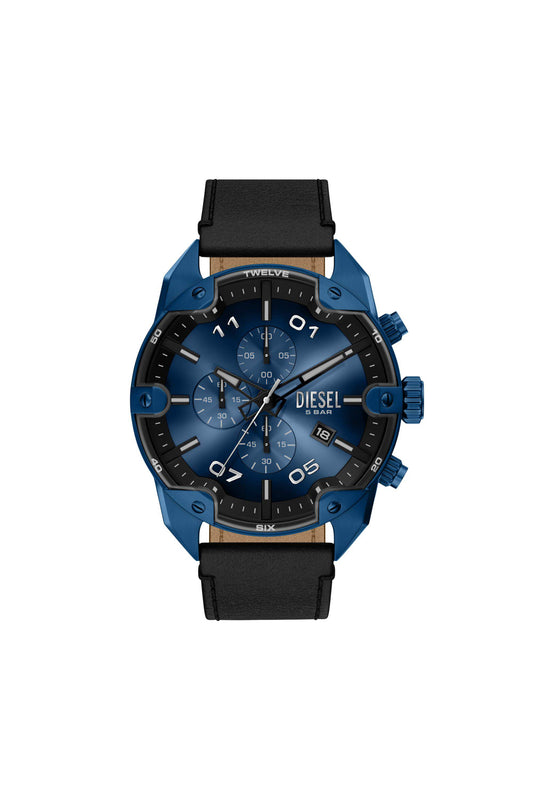 Spiked Chronograph Black Leather Watch