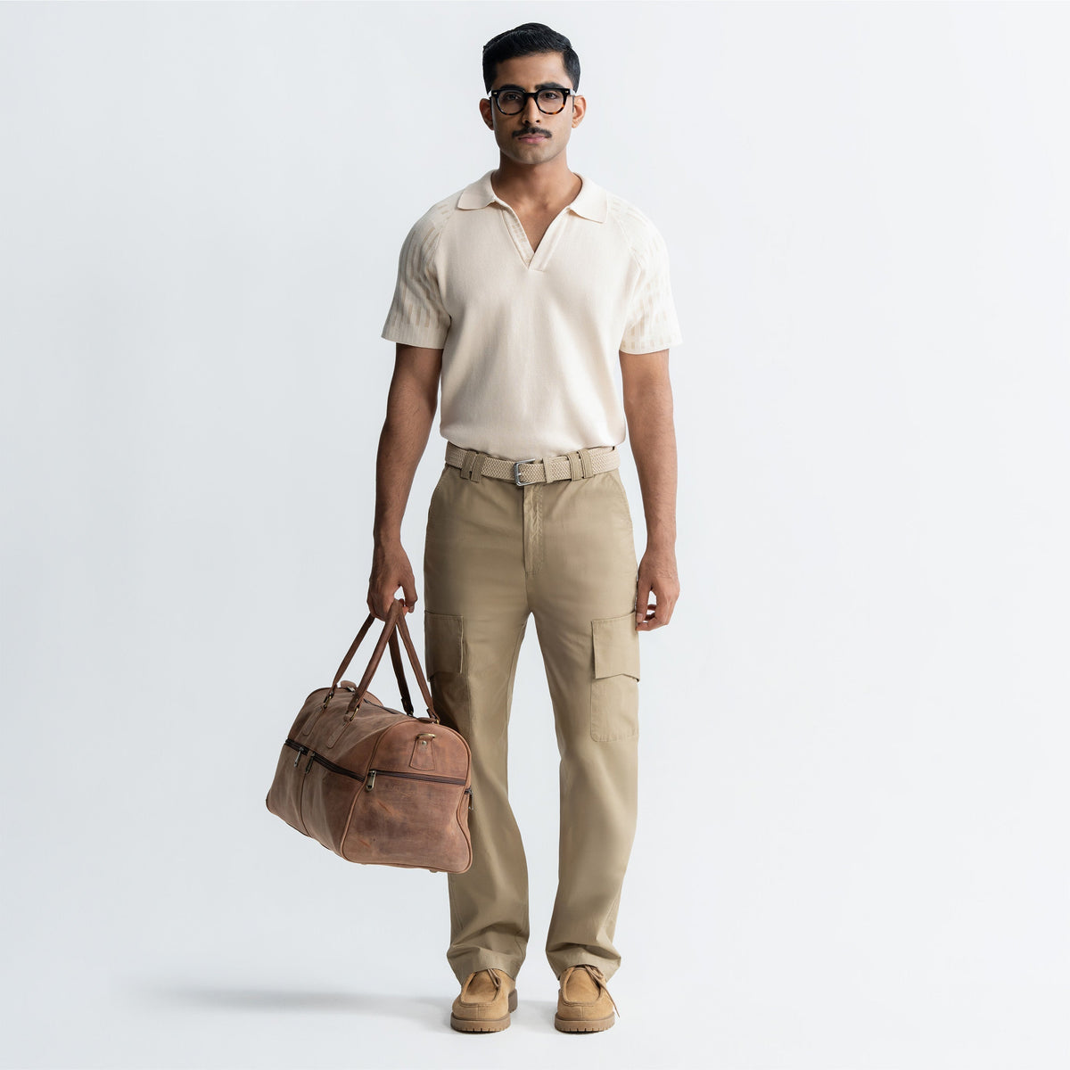 JACQUARD POLO T-SHIRT - SAND by Warping Theories