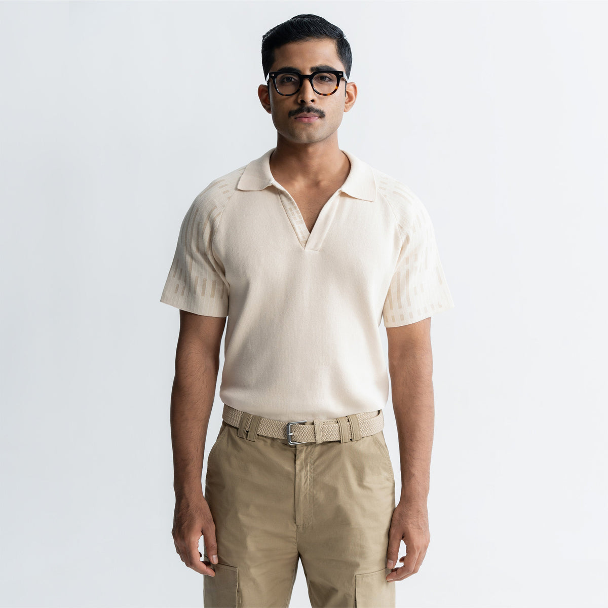 JACQUARD POLO T-SHIRT - SAND by Warping Theories