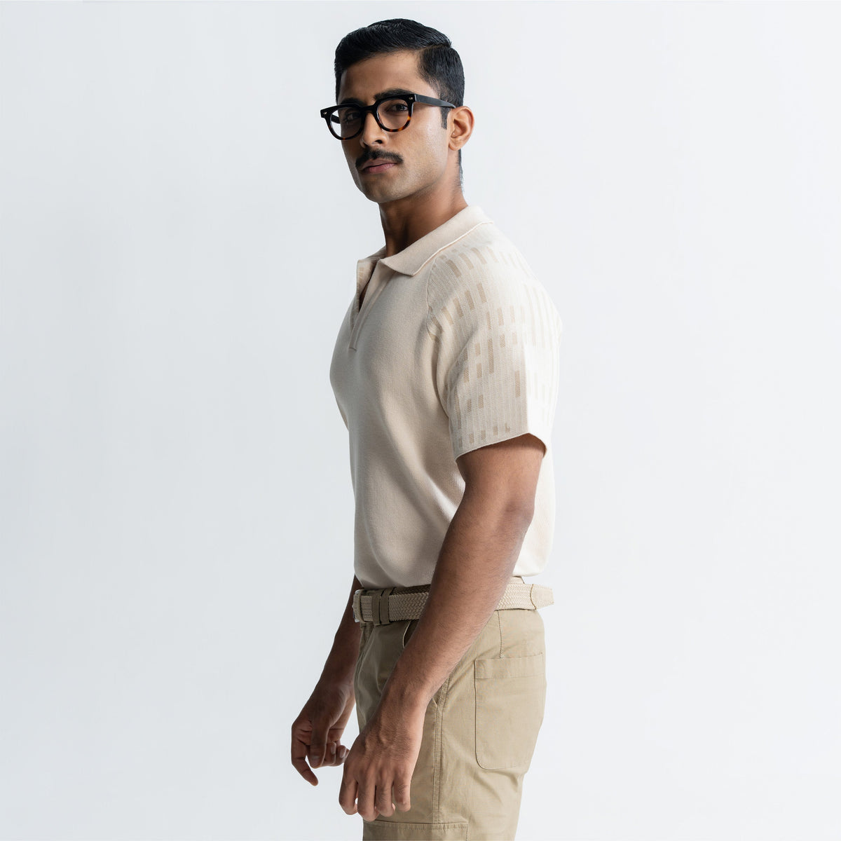 JACQUARD POLO T-SHIRT - SAND by Warping Theories