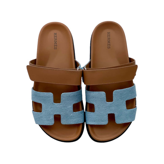 Hermès Chypre Sandals – Denim & Tan Calfskin Edition - Zeuskicks