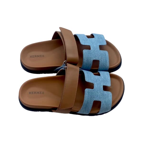 Hermès Chypre Sandals – Denim & Tan Calfskin Edition