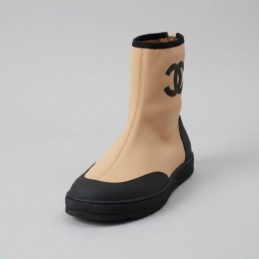Chanel Coco Beach Short Boots – Beige & Black Mixed Fibers - Zeuskicks