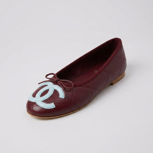 CHANEL Coco Beach Cambon Ballerina Flats – Burgundy Leather - Zeuskicks