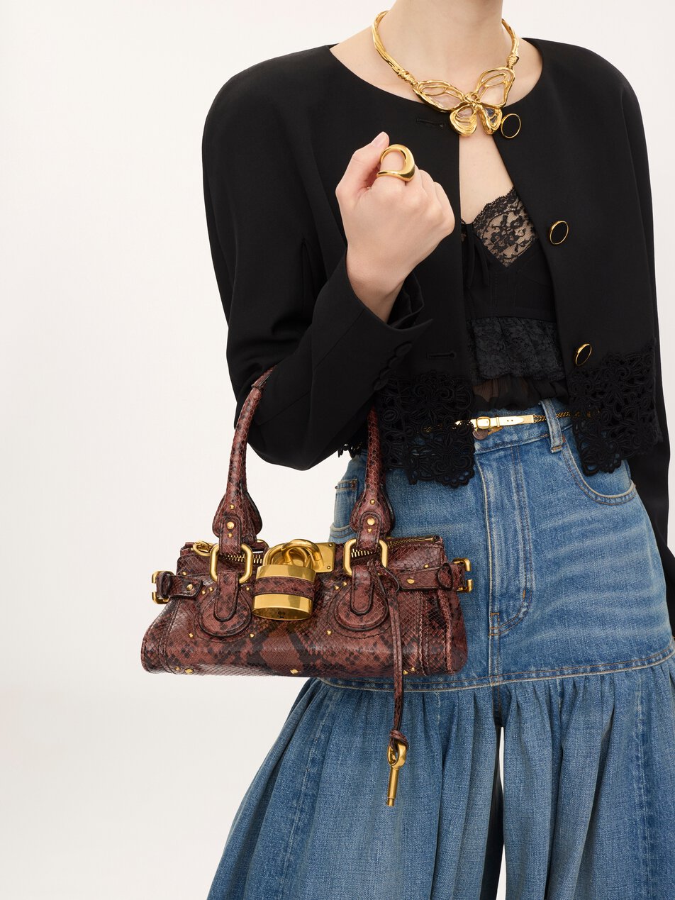 CHLOE Small Paddington bag in python-effect leather Rosewood by CHLOE