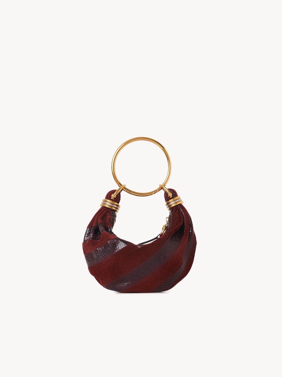 CHLOE Mini Bracelet Hobo bag in suede leather & snakeskin Crafty Brown by CHLOE