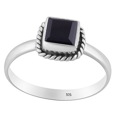 Handcrafted Wire Work Around Black Onyx Square Shape 925 Sterling Solid Silver Ring - R1000257-10