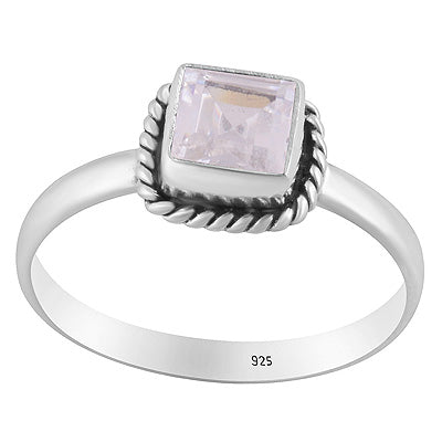 Handcrafted Wire Work Around White Cubic Zirconia Square Shape 925 Sterling Solid Silver Ring - R1000257-11