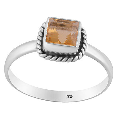 Handcrafted Wire Work Around Citrine Square Shape 925 Sterling Solid Silver Ring - R1000257-4