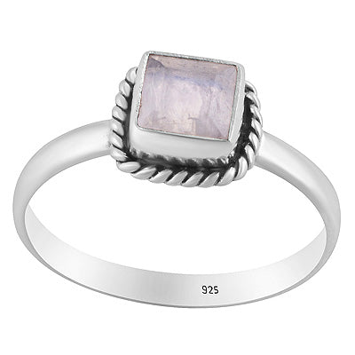 Handcrafted Wire Work Around Rainbow Moonstone Square Shape 925 Sterling Solid Silver Ring - R1000257-5