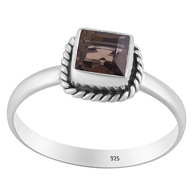 Handcrafted Wire Work Around Smoky Topaz Square Shape 925 Sterling Solid Silver Ring - R1000257-7