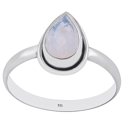 Stunning Beautiful Rainbow Moonstone Pear Shape 925 Sterling Solid Silver Ring - R1000258-5
