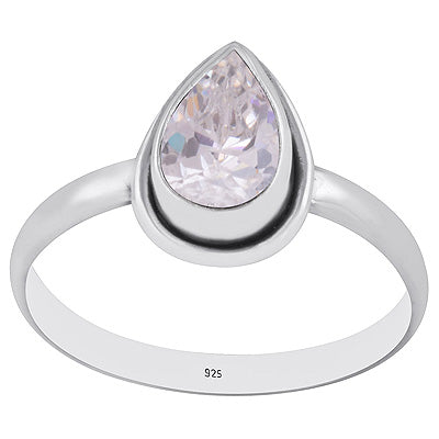 Stunning Beautiful White Cubic Zirconia Pear Shape 925 Sterling Solid Silver Ring - R1000258-9