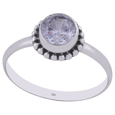 Gorgeous Rawa Work Around White Cubic Zirconia Round Shape 925 Sterling Solid Silver Ring - R1000262-10