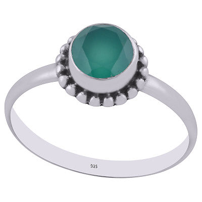 Gorgeous Rawa Work Around Green Onyx Round Shape 925 Sterling Solid Silver Ring - R1000262-12