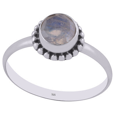 Gorgeous Rawa Work Around Rainbow Moonstone Round Shape 925 Sterling Solid Silver Ring - R1000262-6
